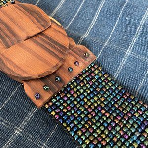Elastic Bead Belt with Acacia Wood Buckle